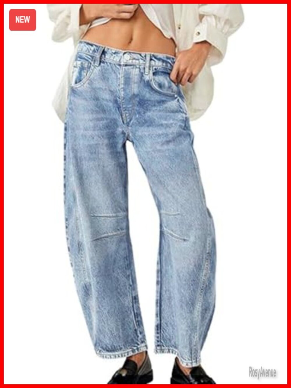 Wide Leg Barrel Jeans Mid Rise Rigid Denim Boyfriend Ankle Pants